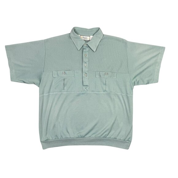 Classics by Palmland Polo Shirt Mens Large Green Pockets Vintage 90s Y2K Grandpa - Picture 1 of 7